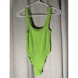 Youswim RARE One Size Neon Green Crinkle One Piece Swimsuit Made in England NWOT